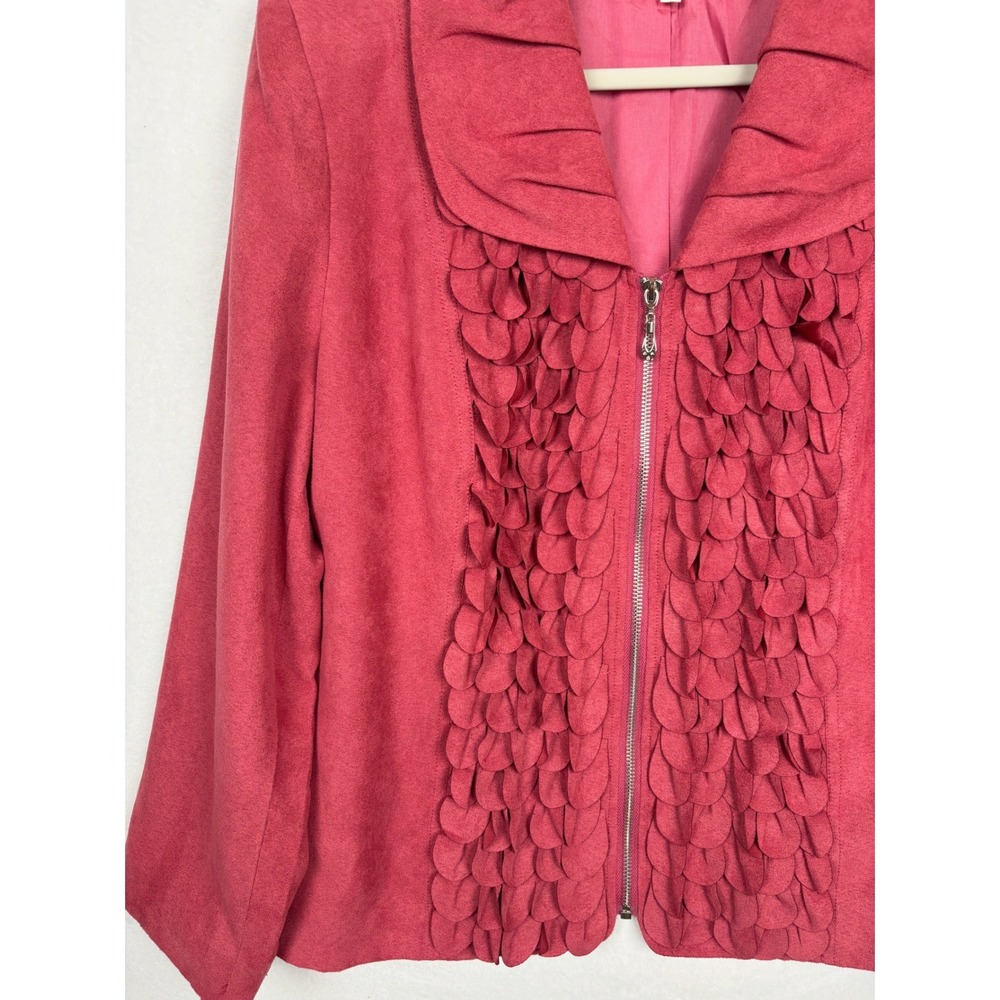 Great Cavalier Jacket Womens Large Faux Suede Ruffle Front Zip Up
